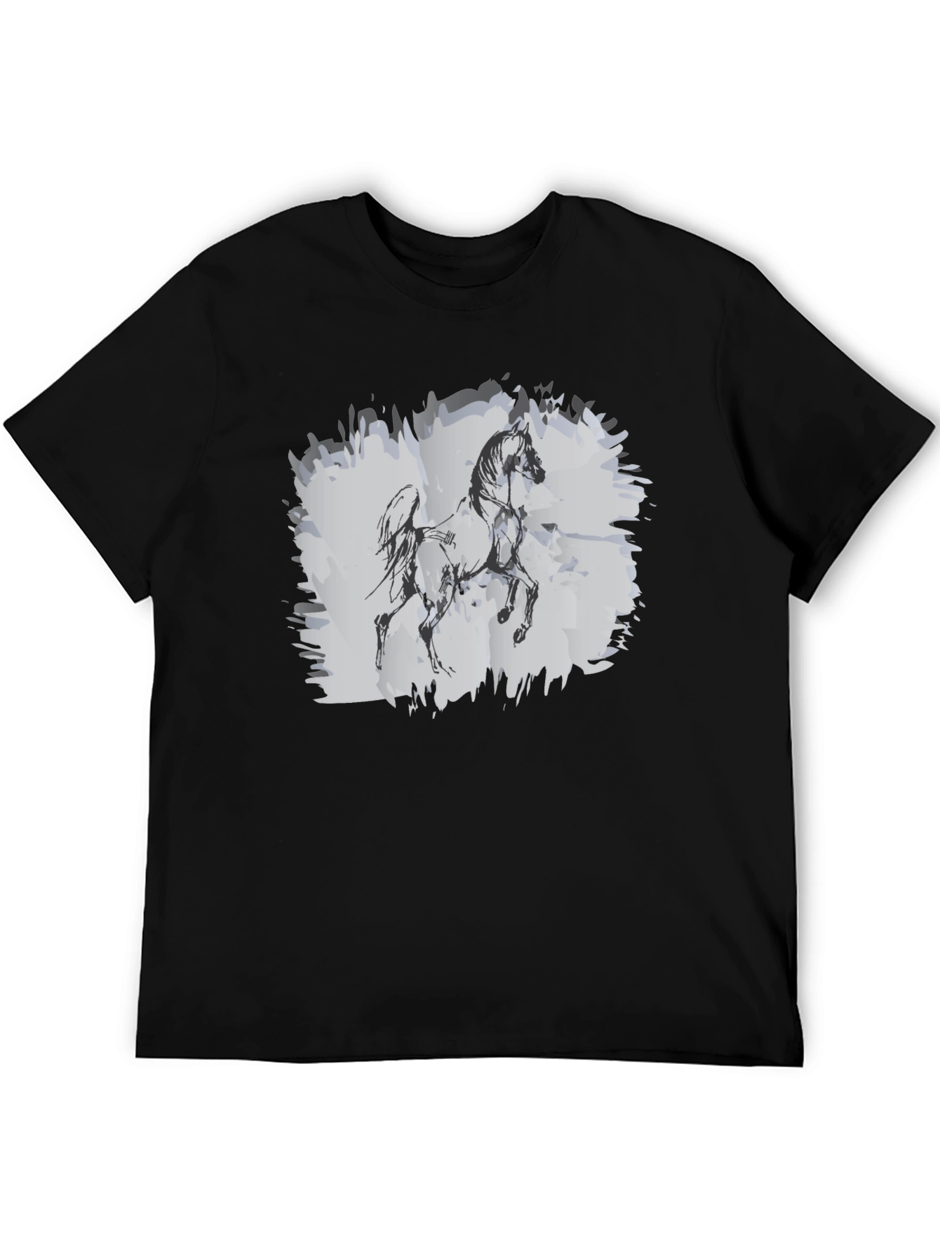 Horse Sketch Graphic Black T-Shirt