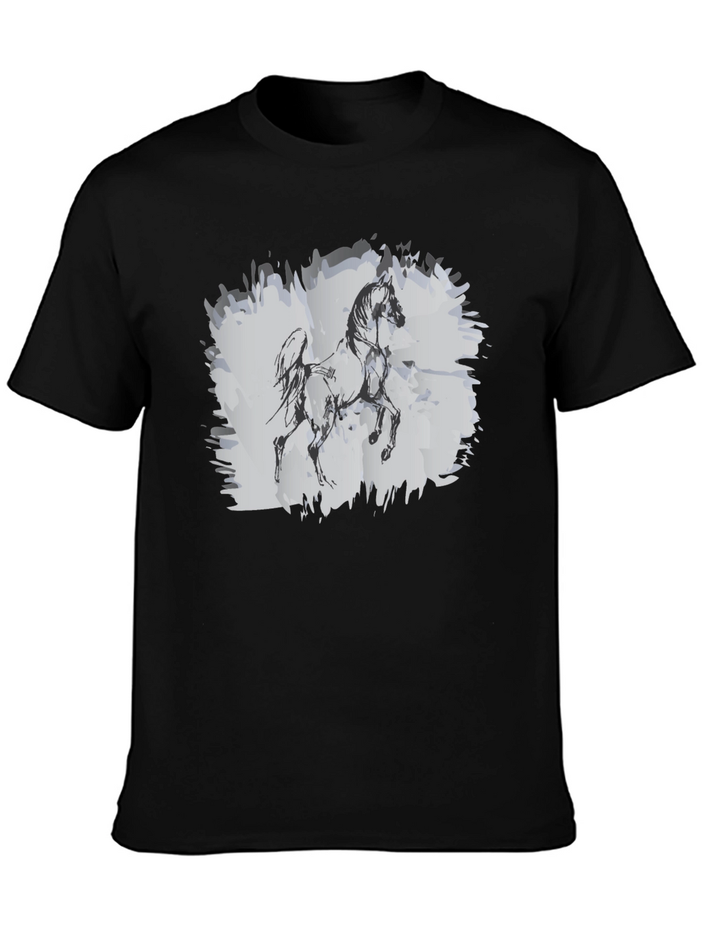 Horse Sketch Graphic Black T-Shirt