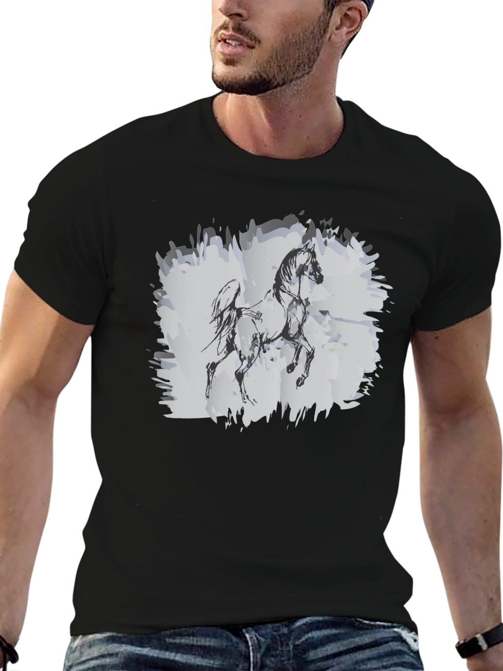 Horse Sketch Graphic Black T-Shirt