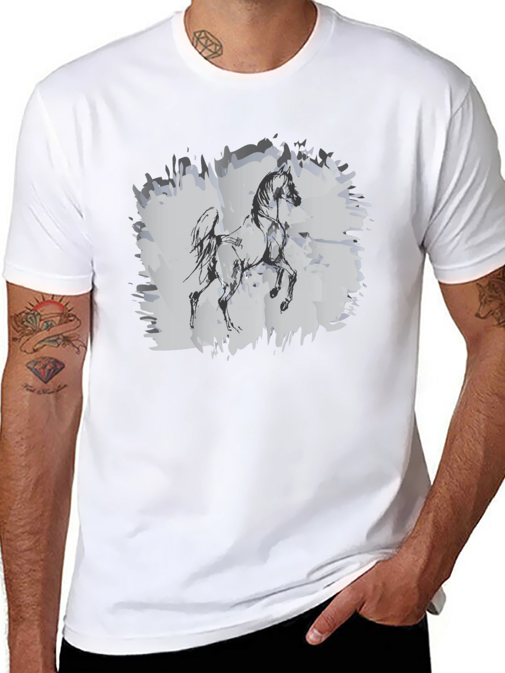 Horse Sketch Graphic Black T-Shirt