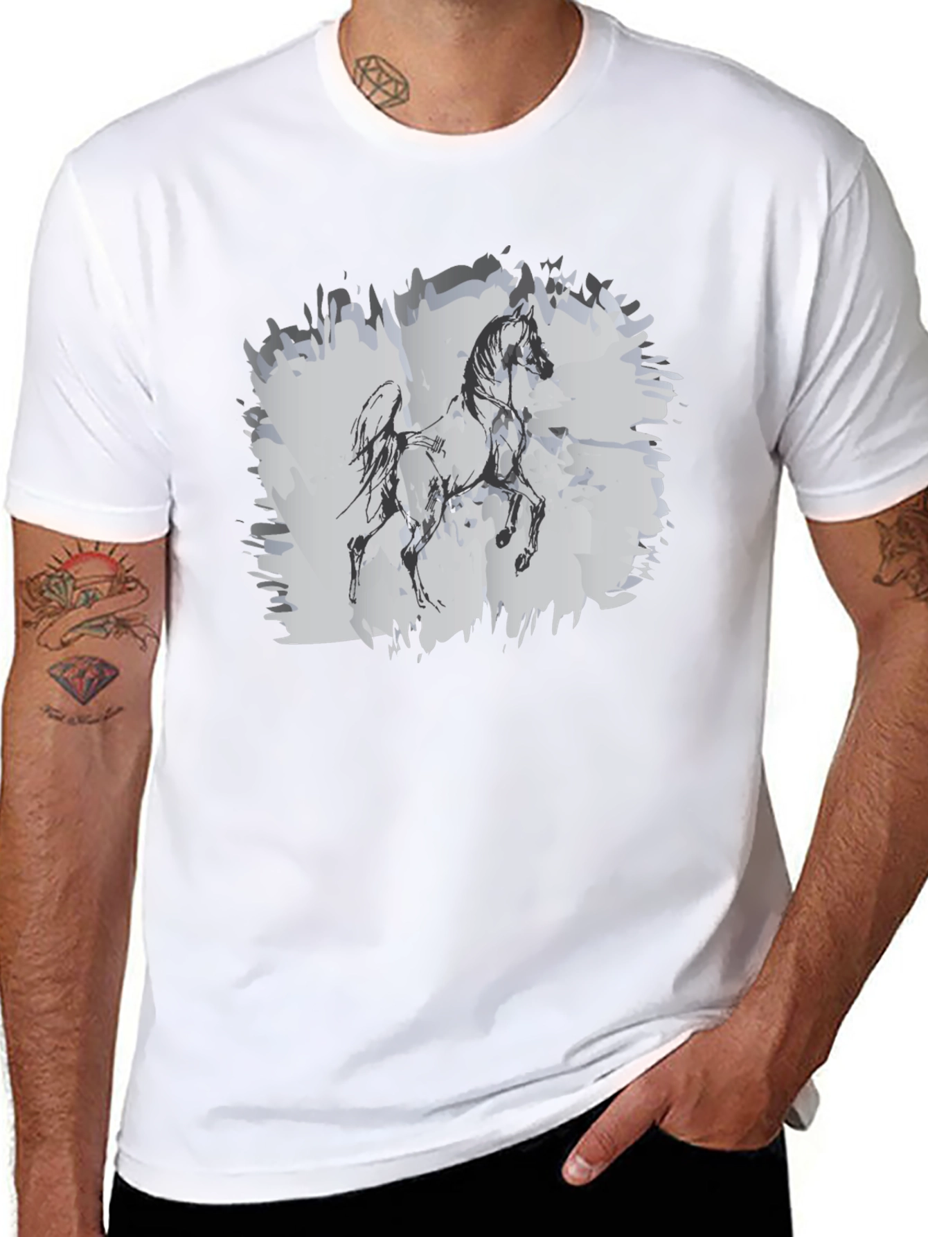 Horse Sketch Graphic Black T-Shirt