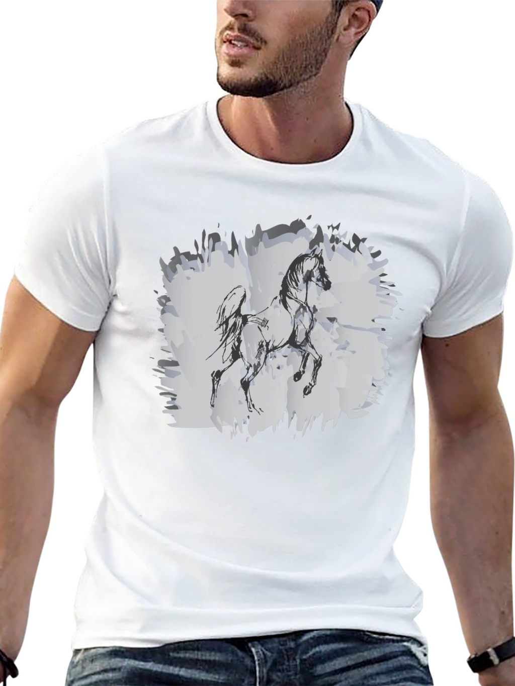 Horse Sketch Graphic Black T-Shirt