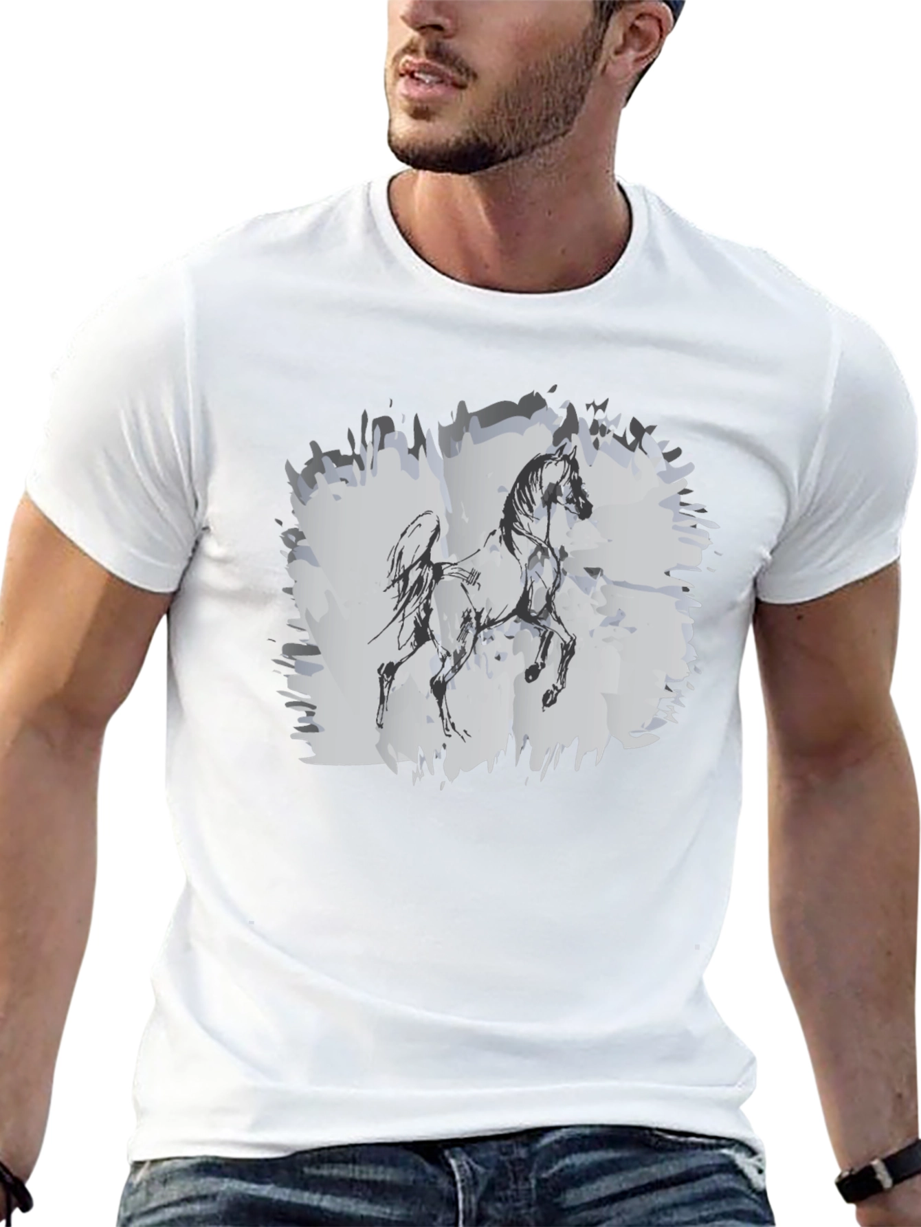 Horse Sketch Graphic Black T-Shirt