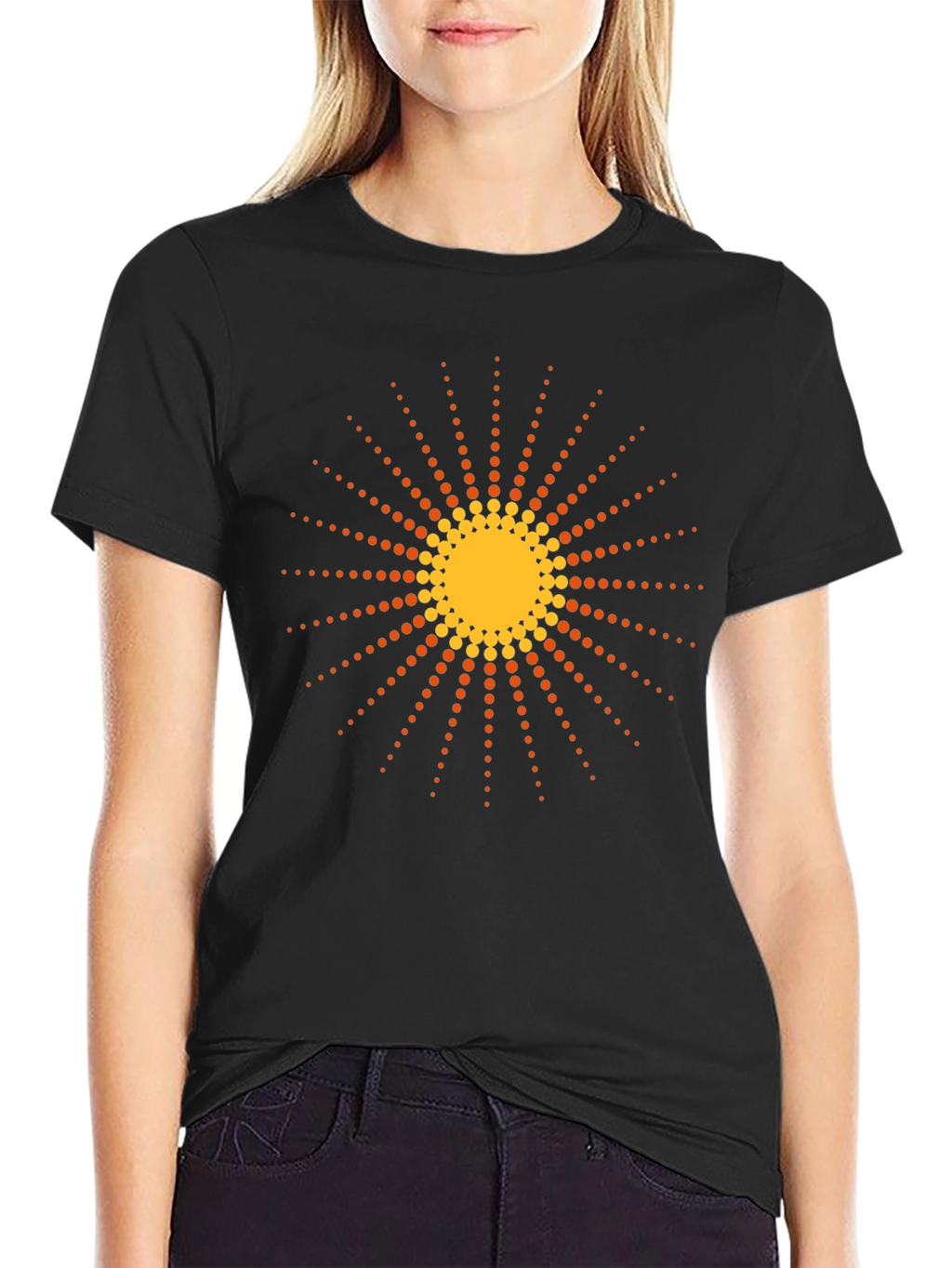Black T-Shirt with Retro Sun Graphic