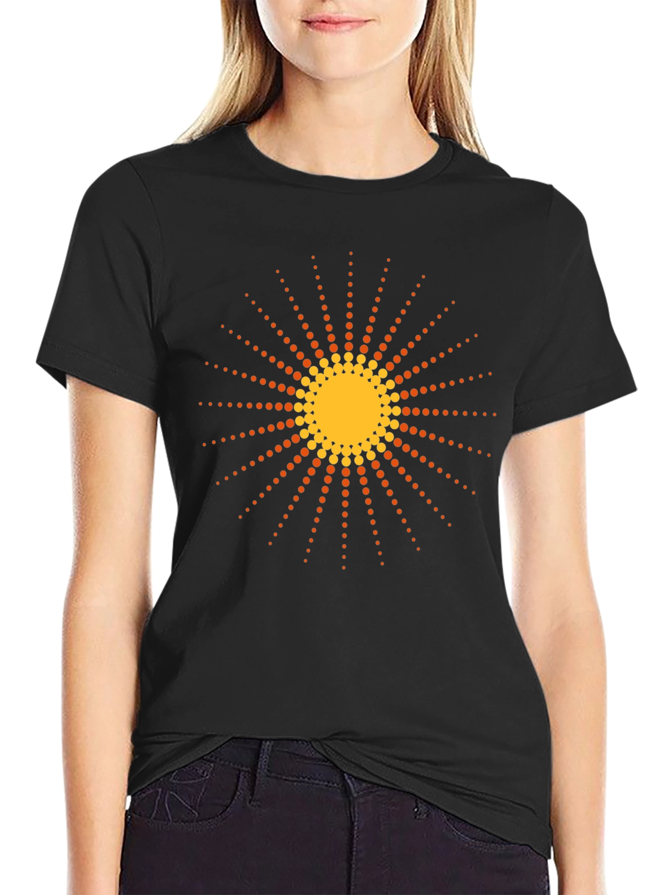 Black T-Shirt with Retro Sun Graphic