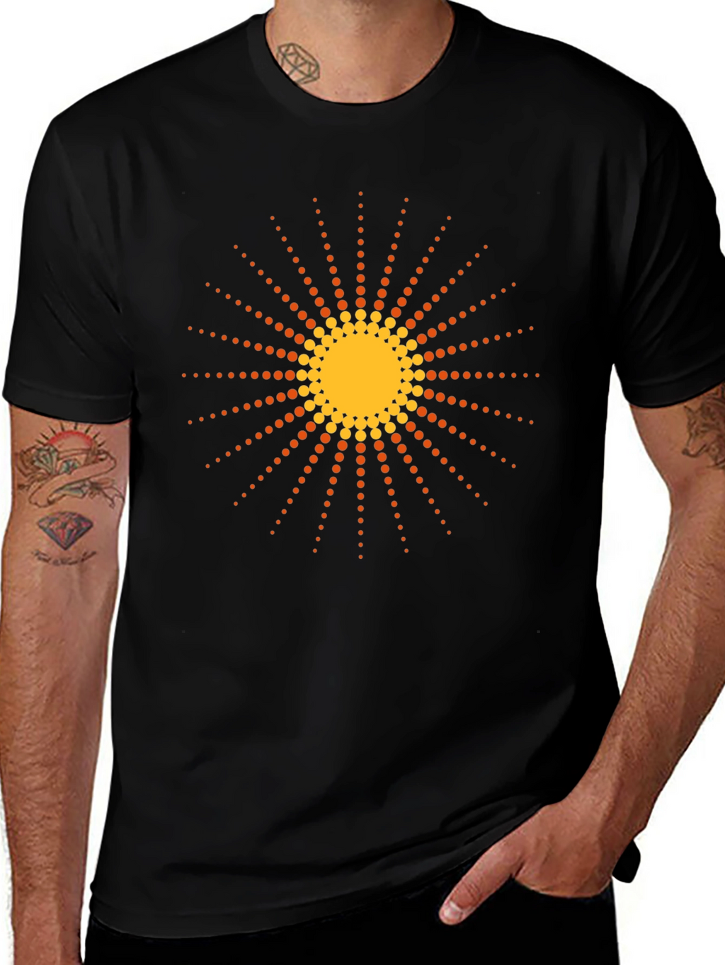 Black T-Shirt with Retro Sun Graphic