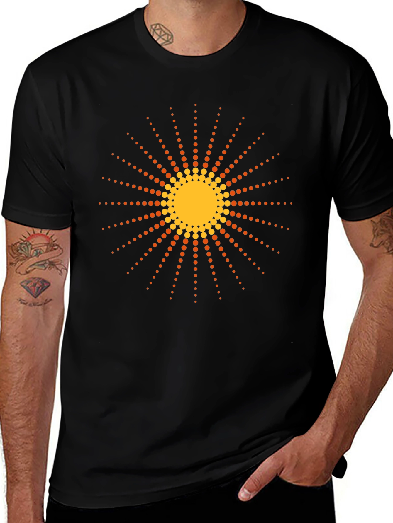 Black T-Shirt with Retro Sun Graphic