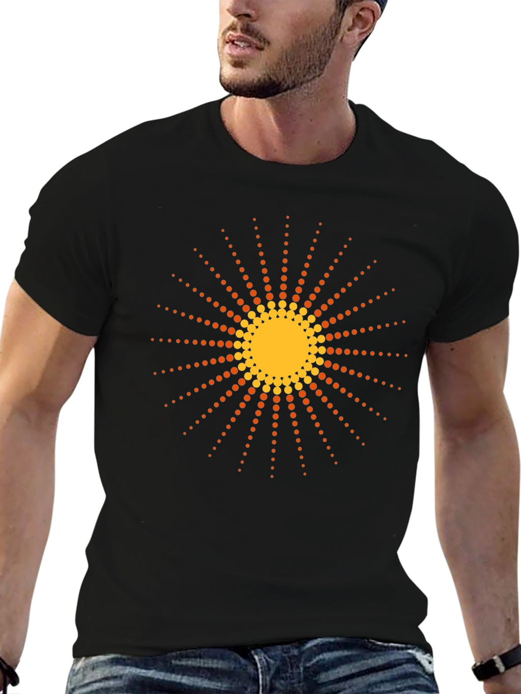 Black T-Shirt with Retro Sun Graphic