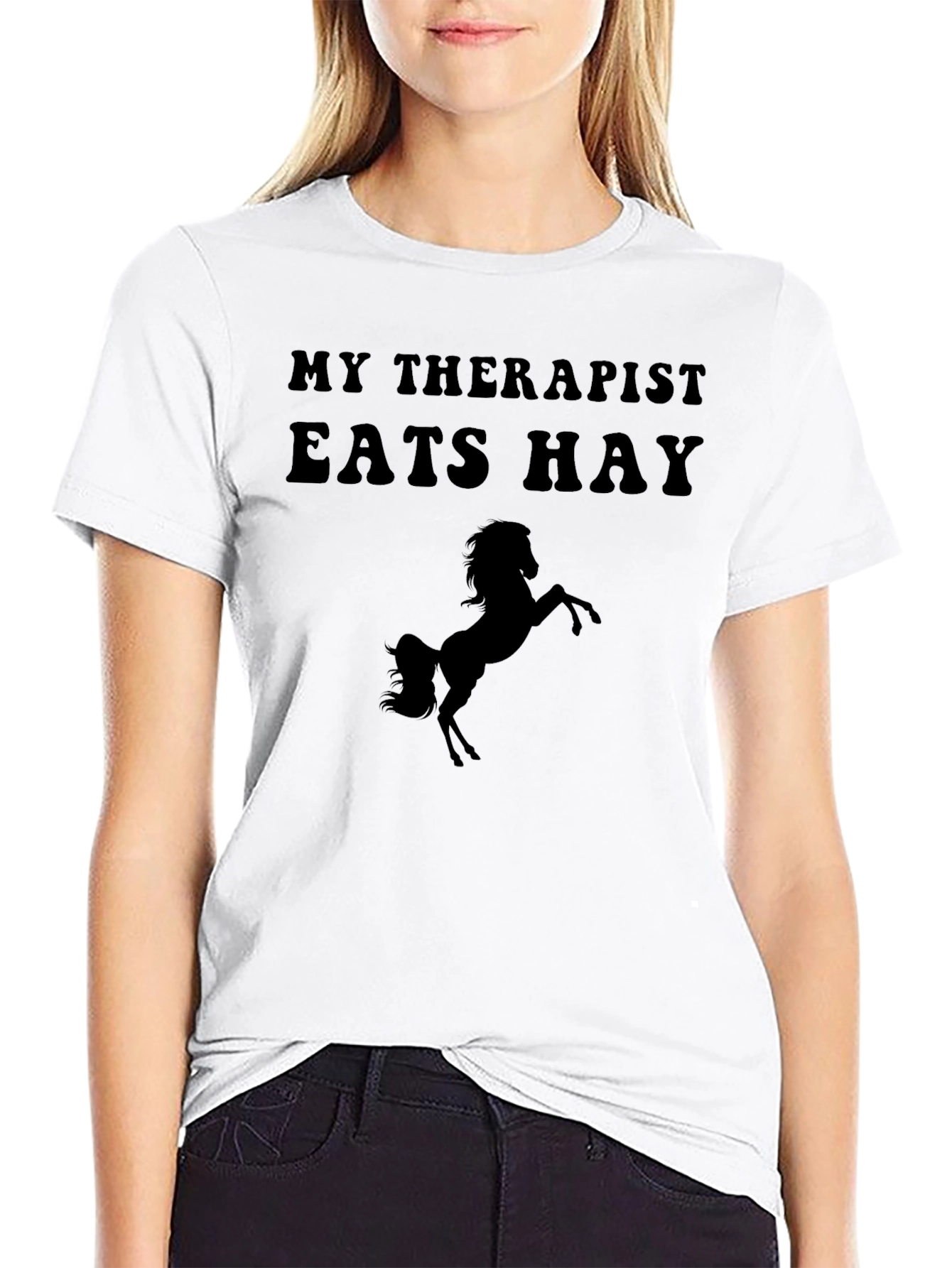 My Therapist Eats Hay Black Graphic Tee