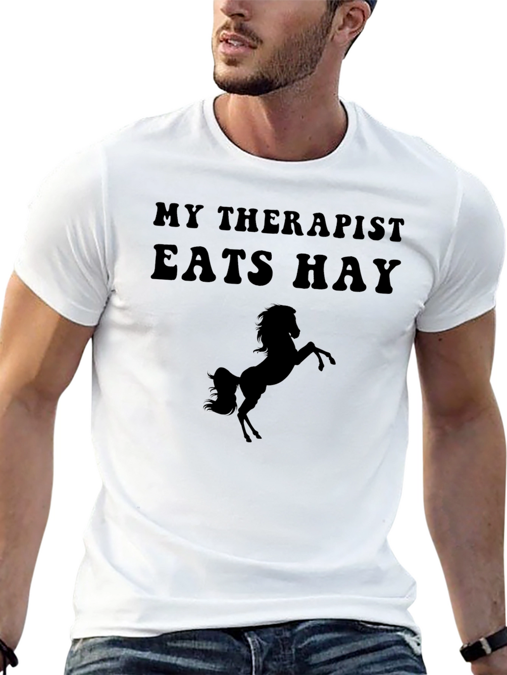 My Therapist Eats Hay Black Graphic Tee