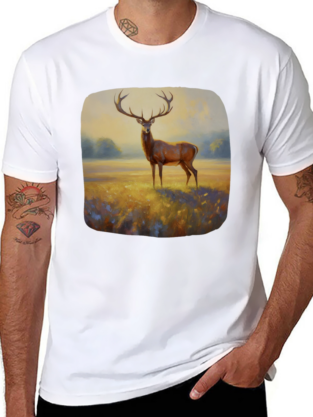 Deer Painting Graphic Tee - Nature Inspired Art Shirt