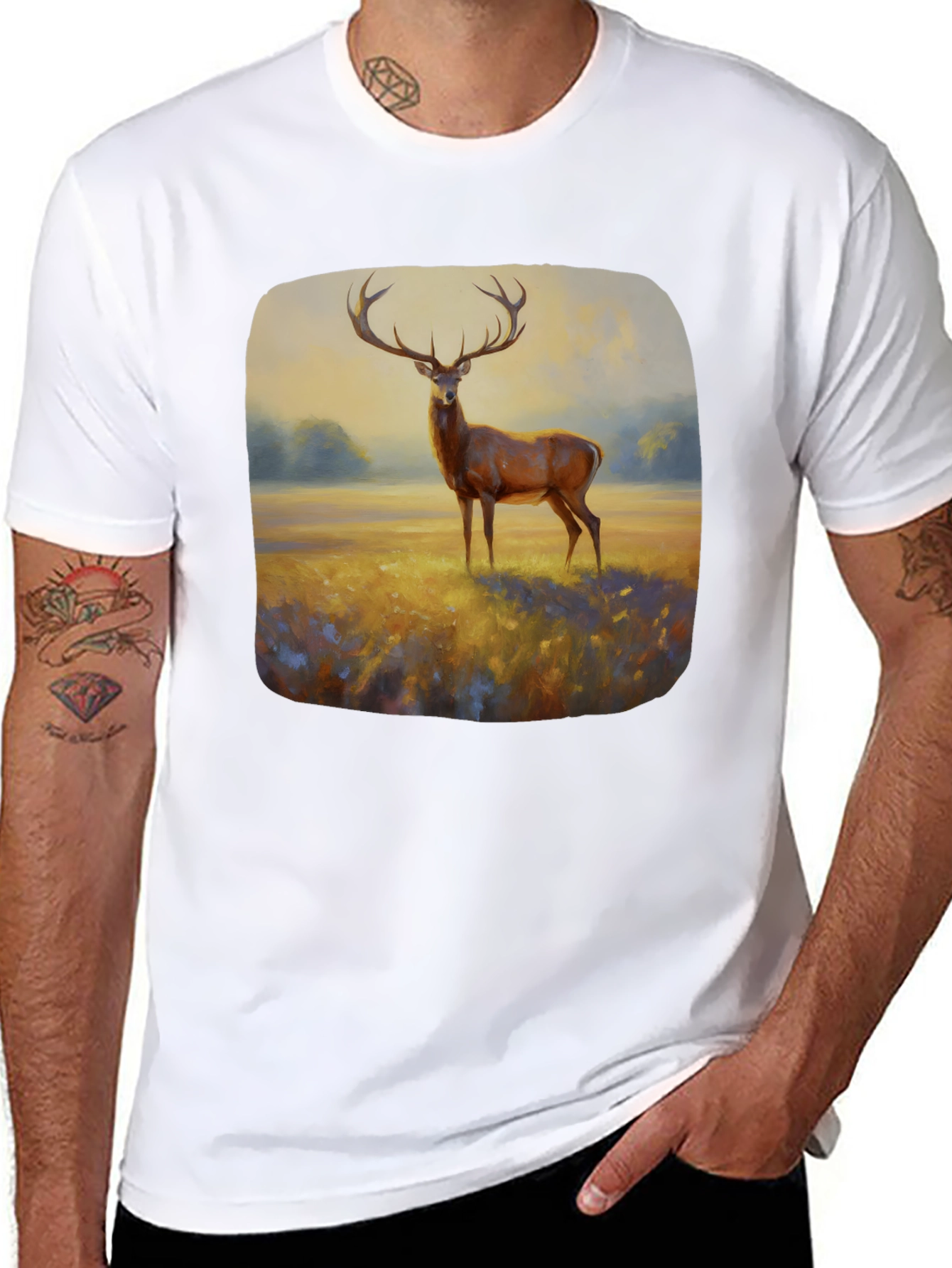Deer Painting Graphic Tee - Nature Inspired Art Shirt