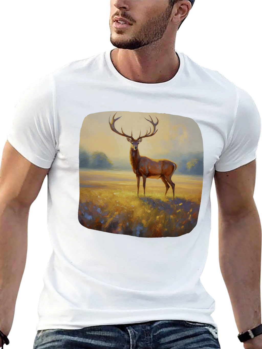 Deer Painting Graphic Tee - Nature Inspired Art Shirt