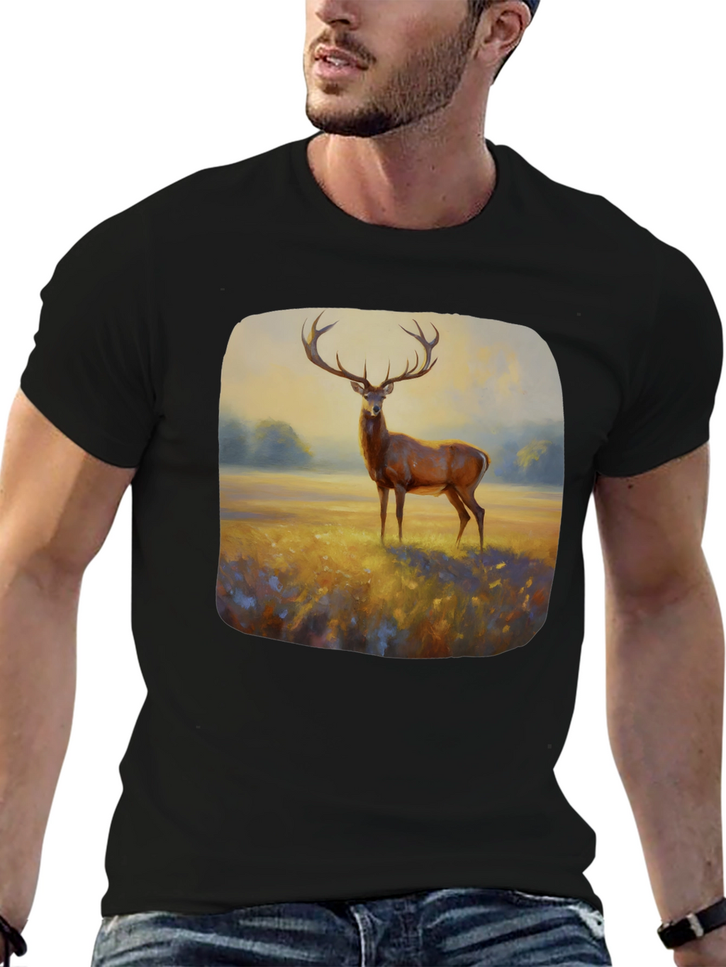 Deer Painting Graphic Tee - Nature Inspired Art Shirt