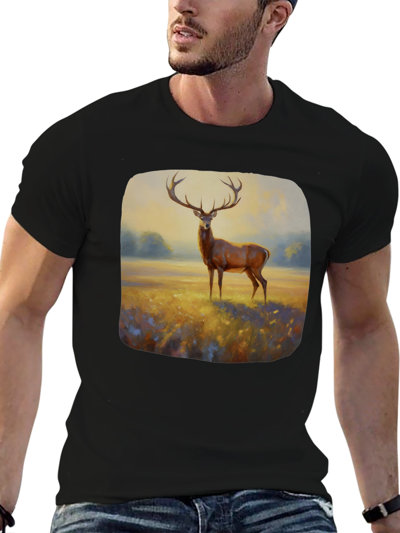 Deer Painting Graphic Tee - Nature Inspired Art Shirt