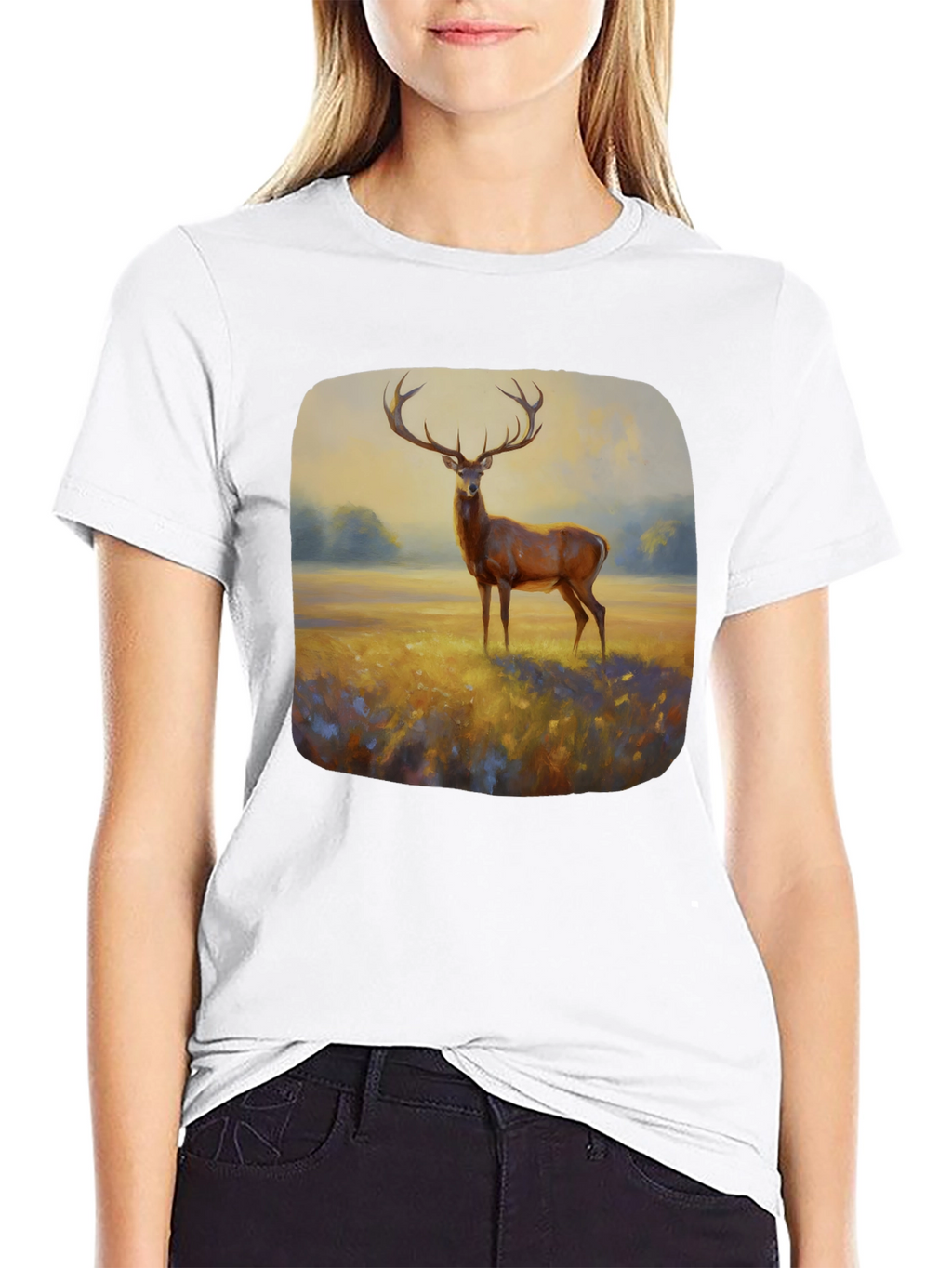 Deer Painting Graphic Tee - Nature Inspired Art Shirt