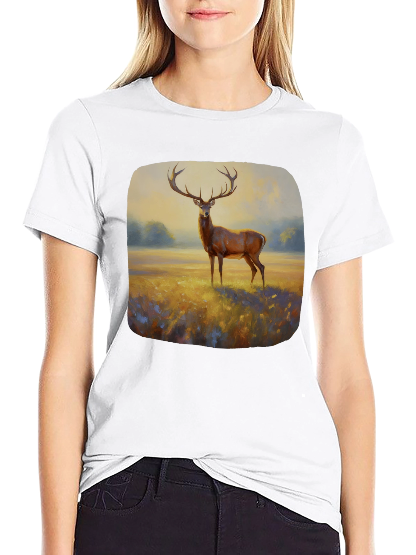 Deer Painting Graphic Tee - Nature Inspired Art Shirt