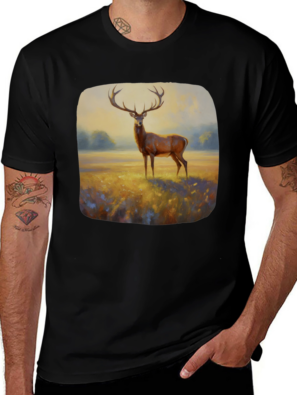 Deer Painting Graphic Tee - Nature Inspired Art Shirt