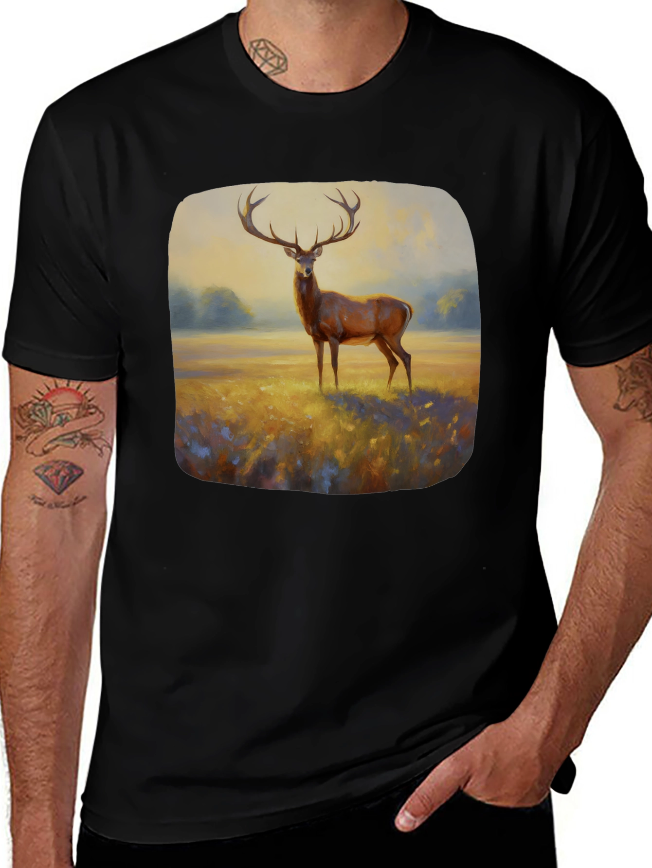Deer Painting Graphic Tee - Nature Inspired Art Shirt