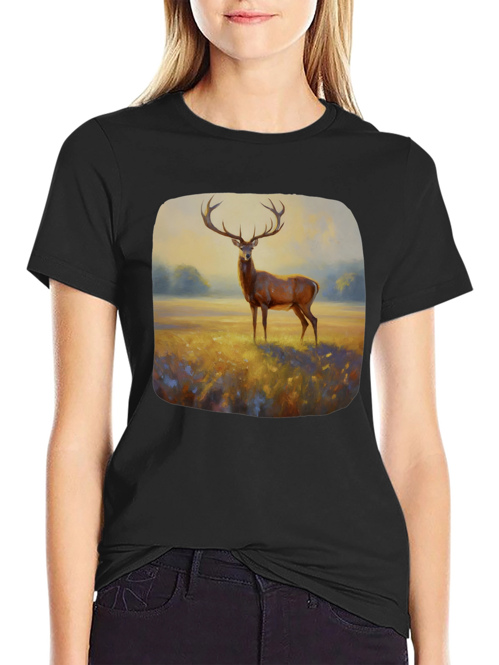 Deer Painting Graphic Tee - Nature Inspired Art Shirt