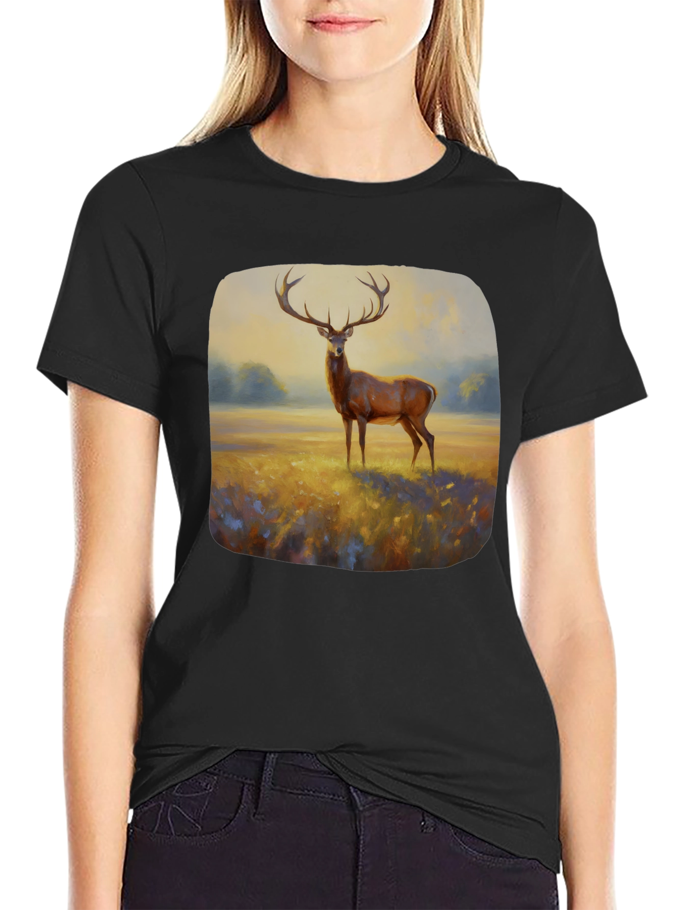 Deer Painting Graphic Tee - Nature Inspired Art Shirt