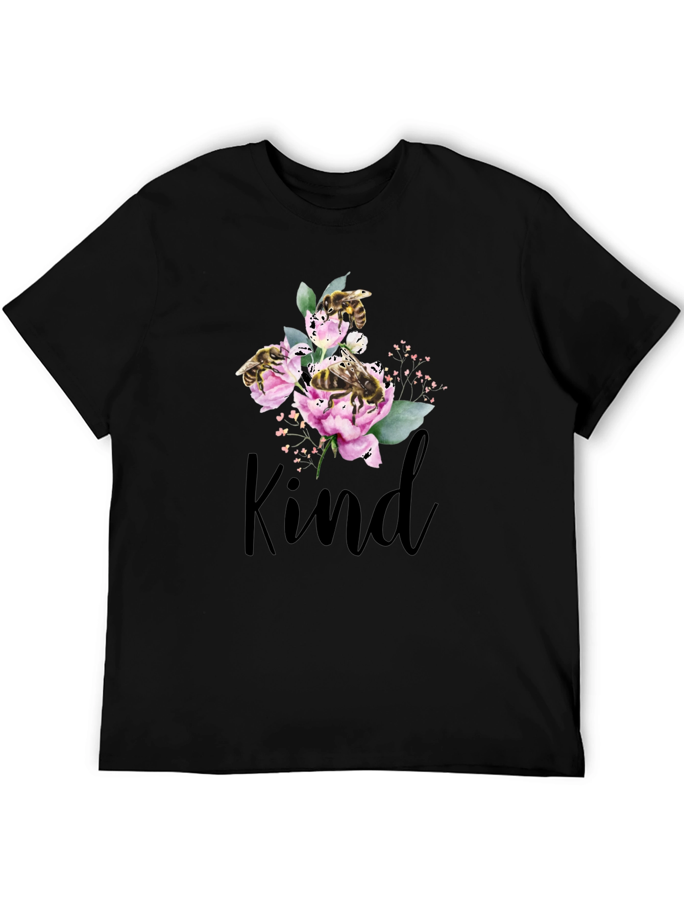 Kind Bee Flowers T-Shirt - Black