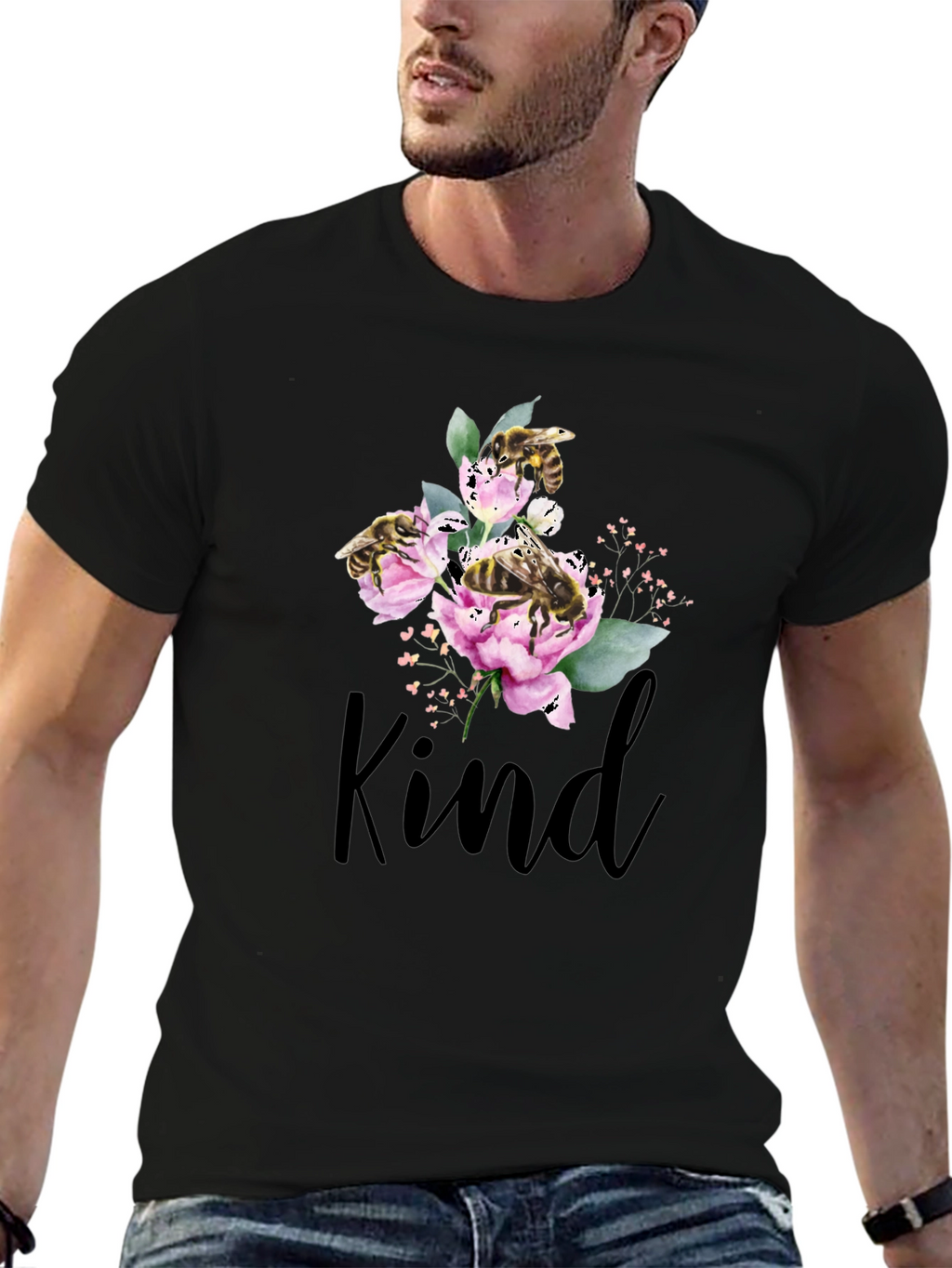 Kind Bee Flowers T-Shirt - Black