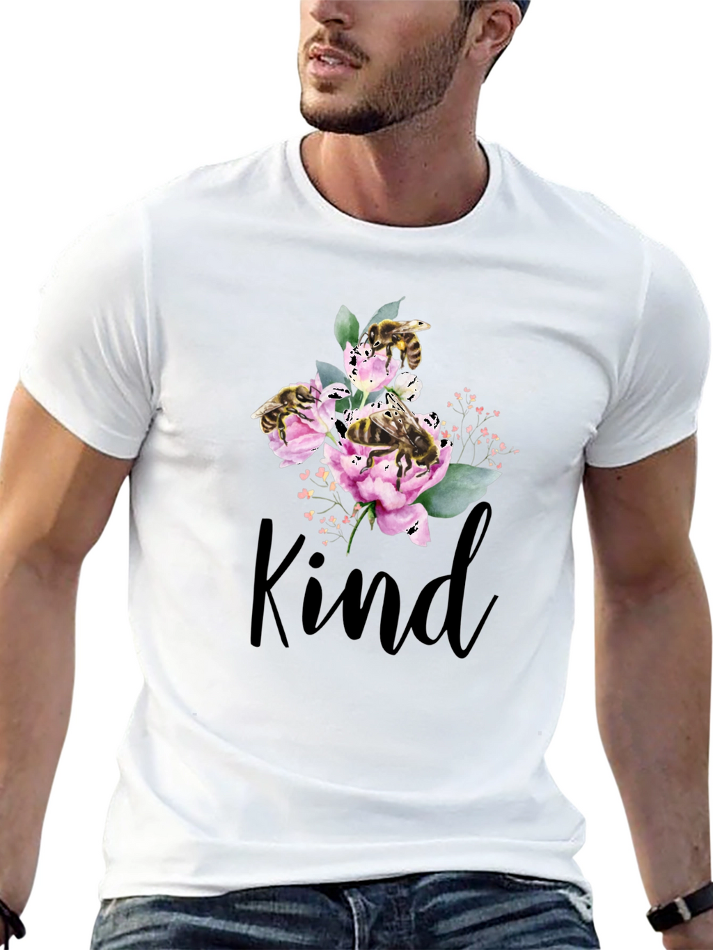 Kind Bee Flowers T-Shirt - Black