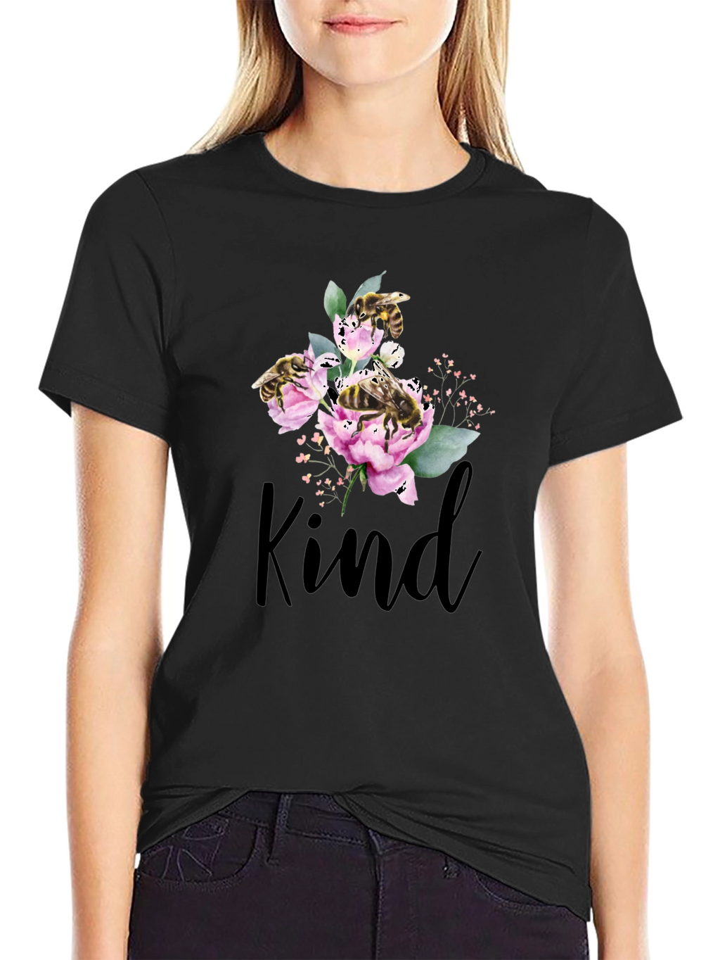 Kind Bee Flowers T-Shirt - Black