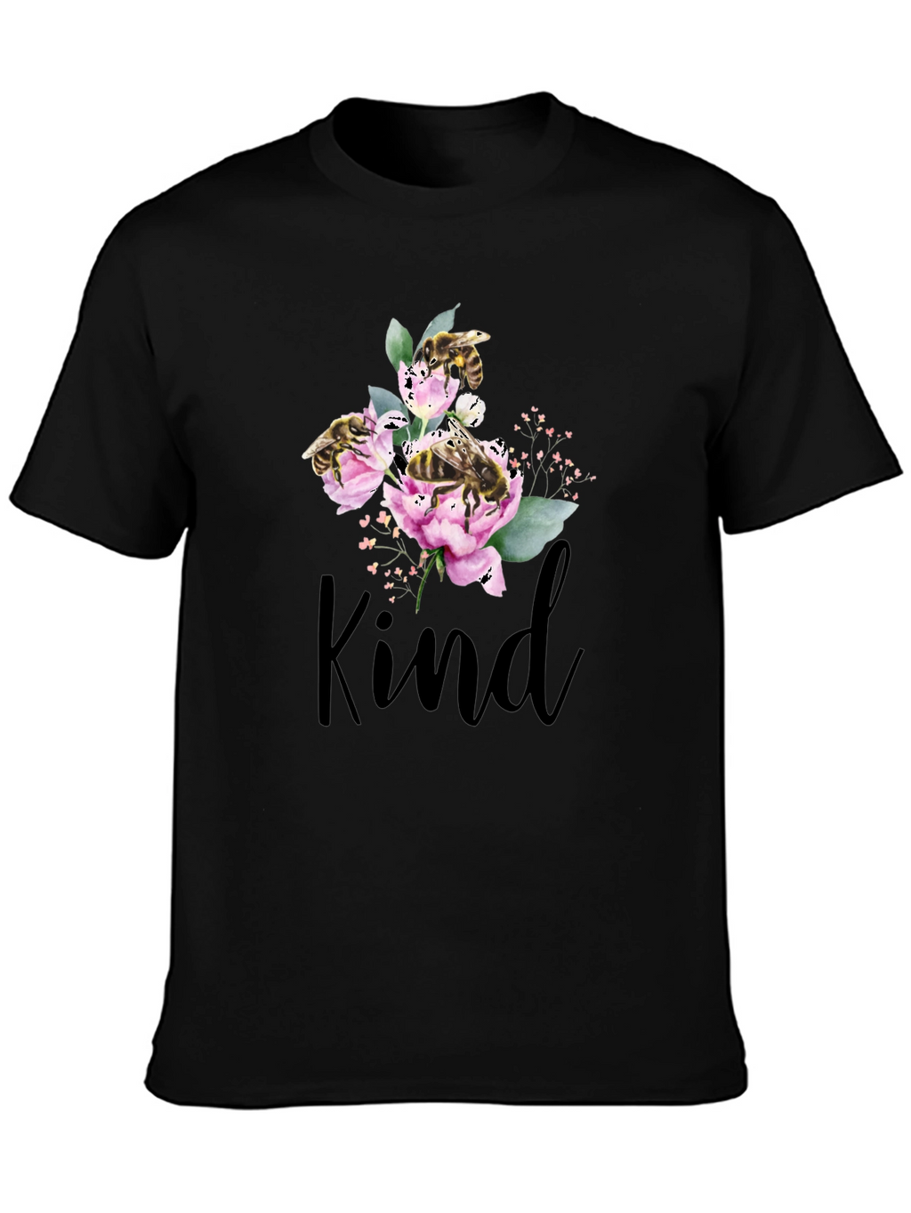 Kind Bee Flowers T-Shirt - Black