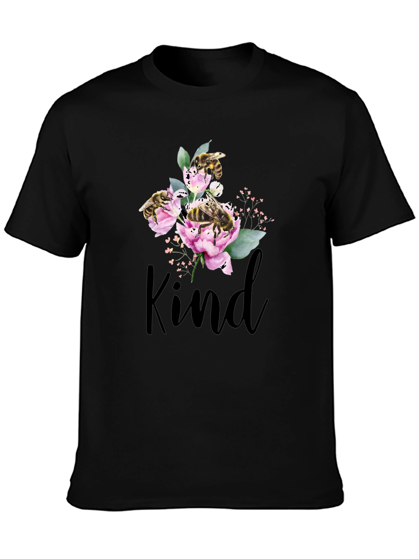 Kind Bee Flowers T-Shirt - Black