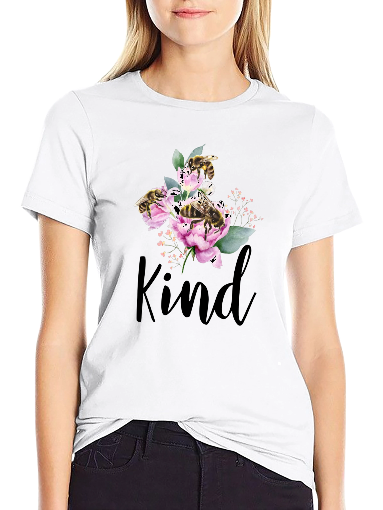 Kind Bee Flowers T-Shirt - Black