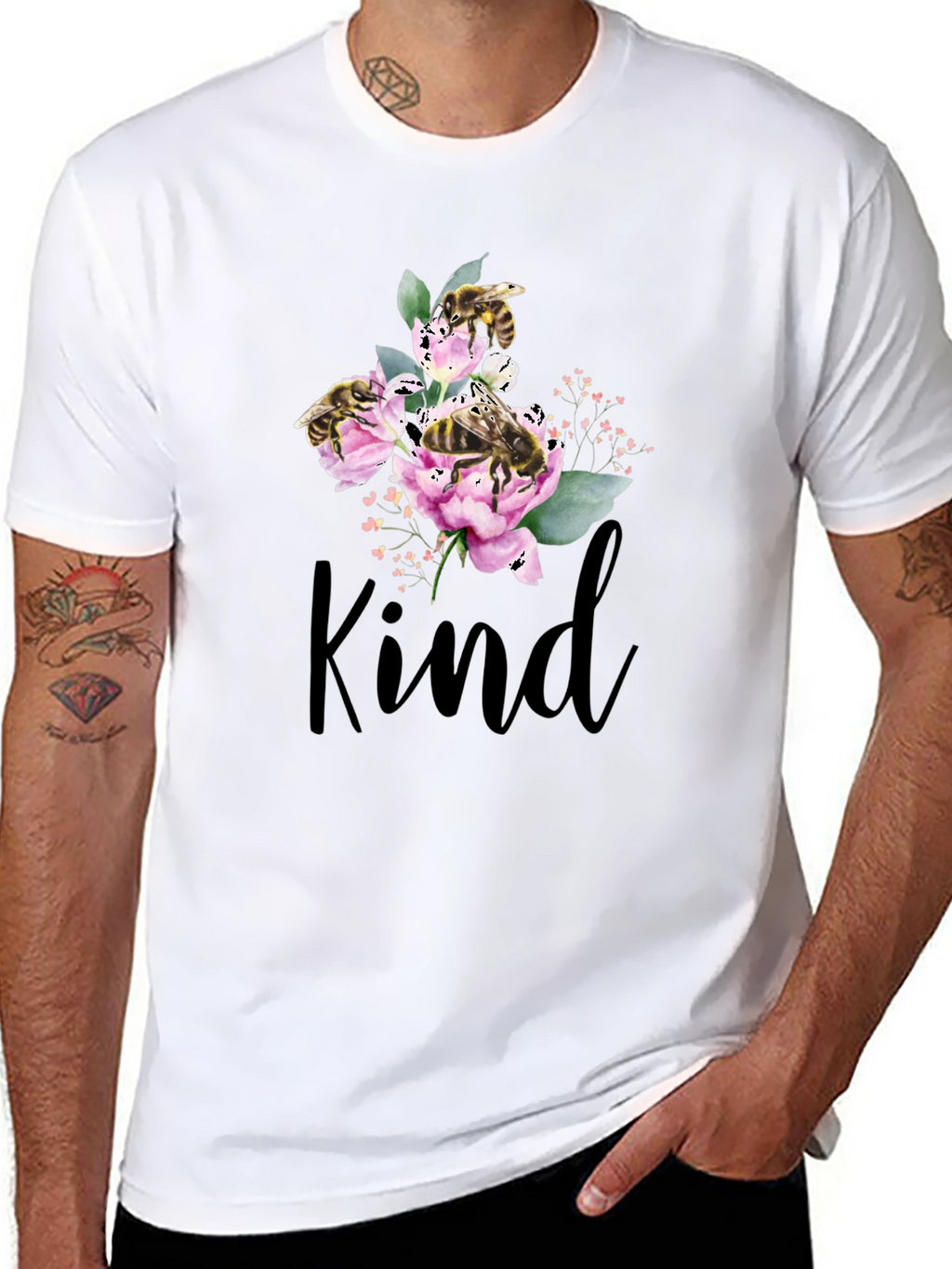 Kind Bee Flowers T-Shirt - Black