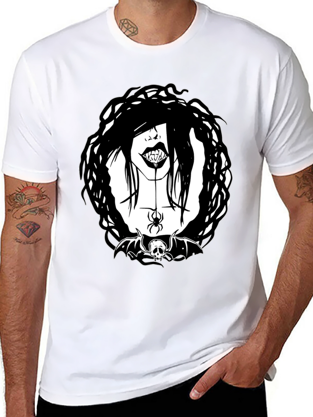 Gothic Vampire Spider Skull Bat Graphic Tee