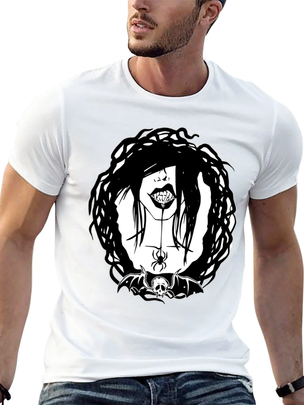 Gothic Vampire Spider Skull Bat Graphic Tee