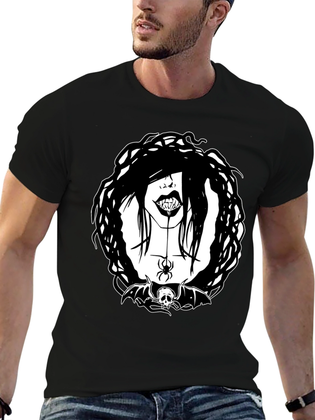 Gothic Vampire Spider Skull Bat Graphic Tee