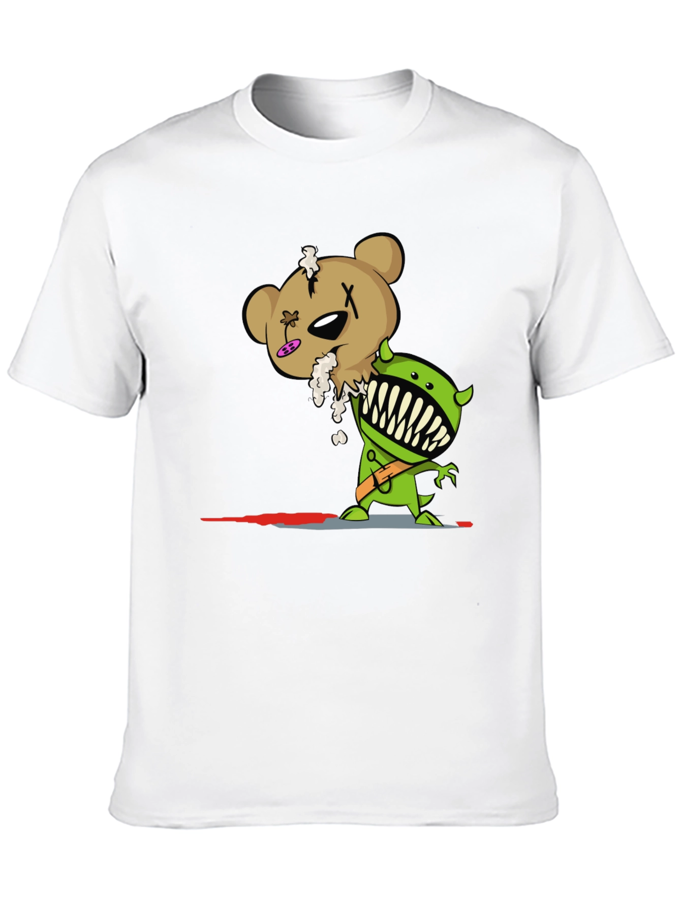 Cartoon Zombie Bear Graphic Print Black T-Shirt