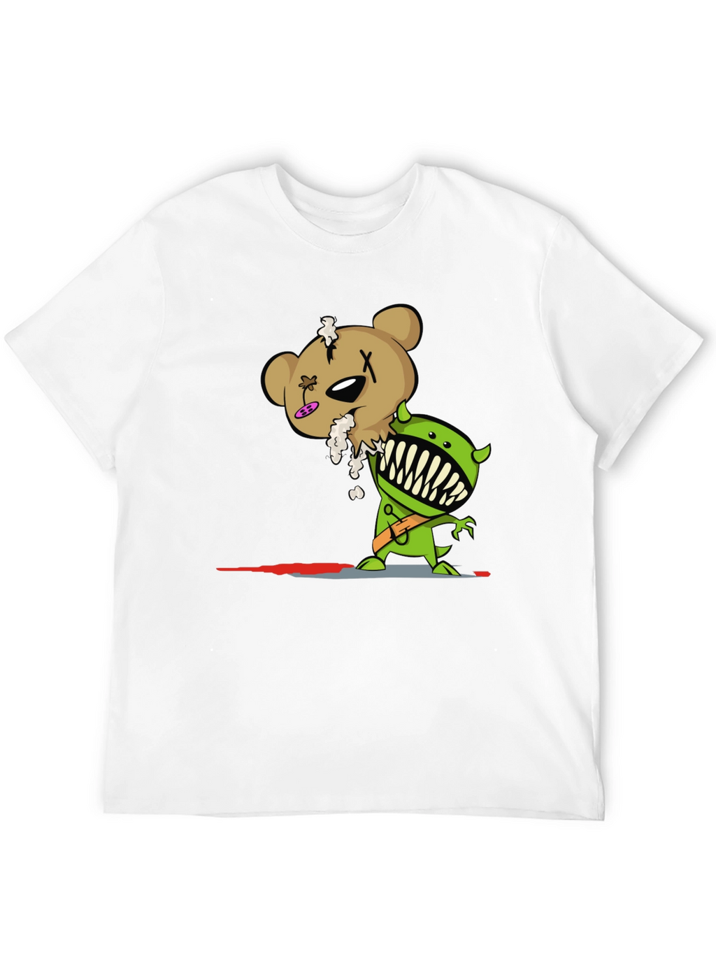 Cartoon Zombie Bear Graphic Print Black T-Shirt