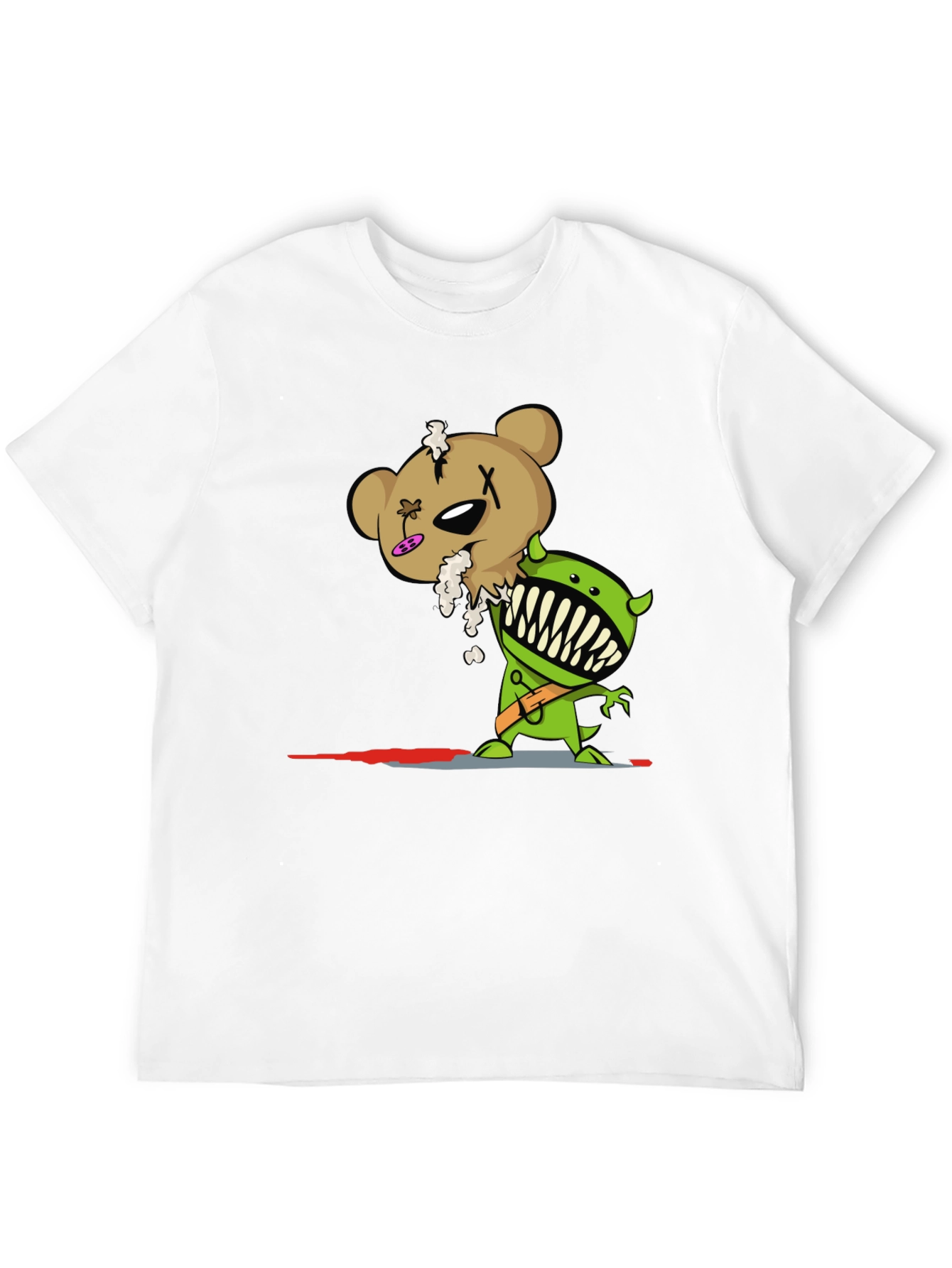 Cartoon Zombie Bear Graphic Print Black T-Shirt