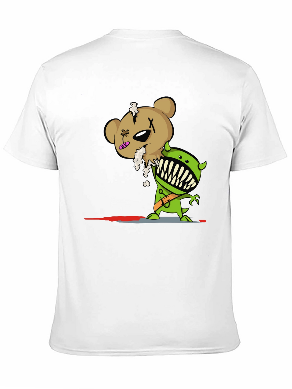 Cartoon Zombie Bear Graphic Print Black T-Shirt