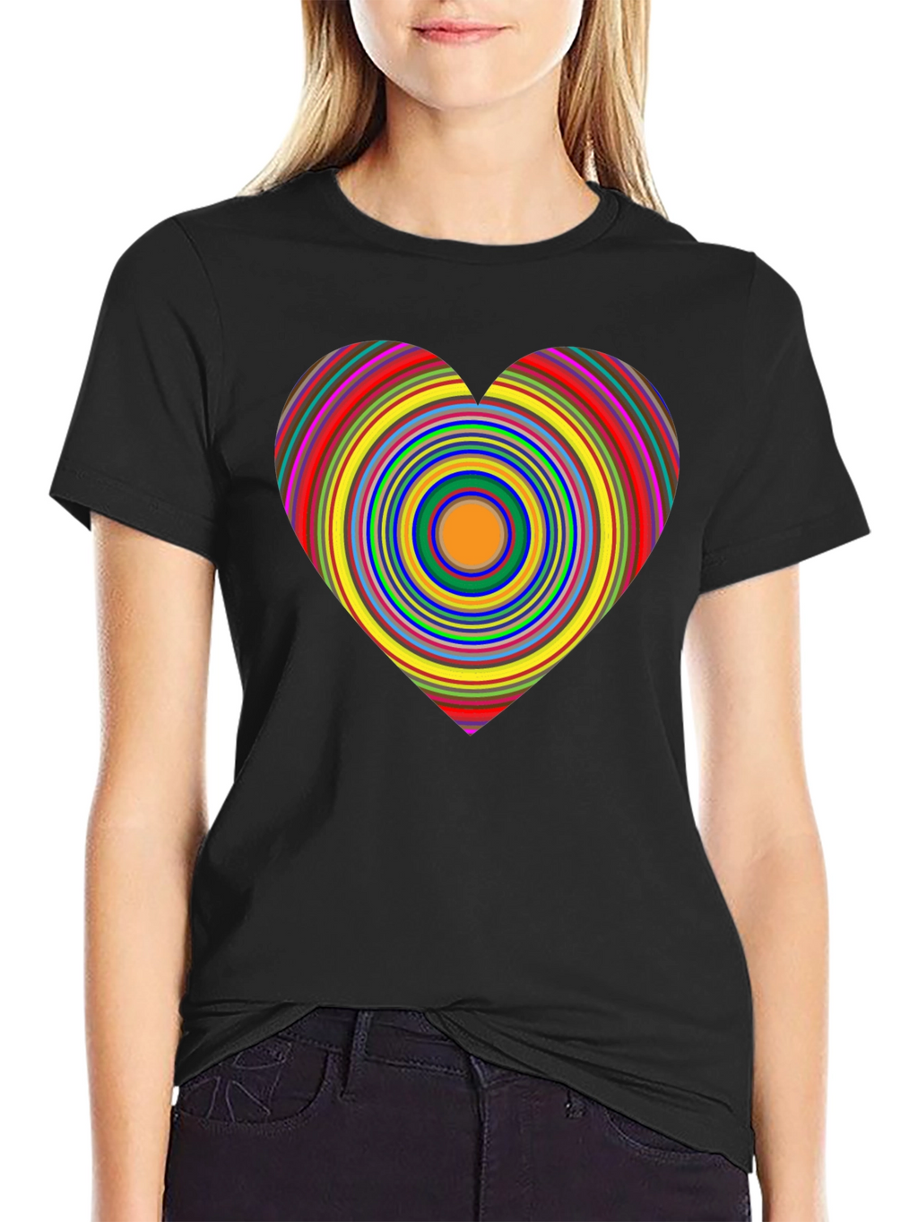 Rainbow Heart Graphic Black Tee