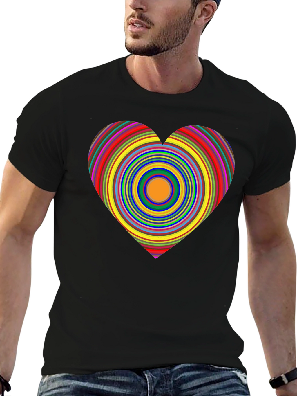 Rainbow Heart Graphic Black Tee