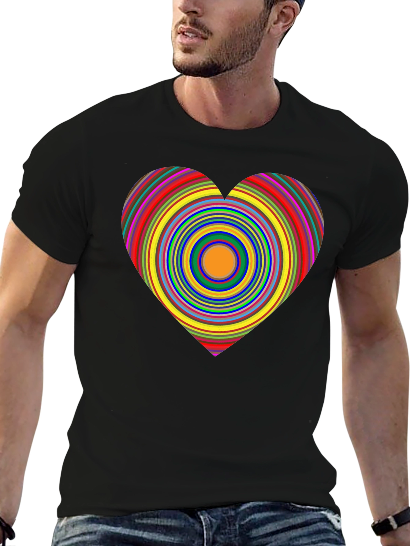Rainbow Heart Graphic Black Tee