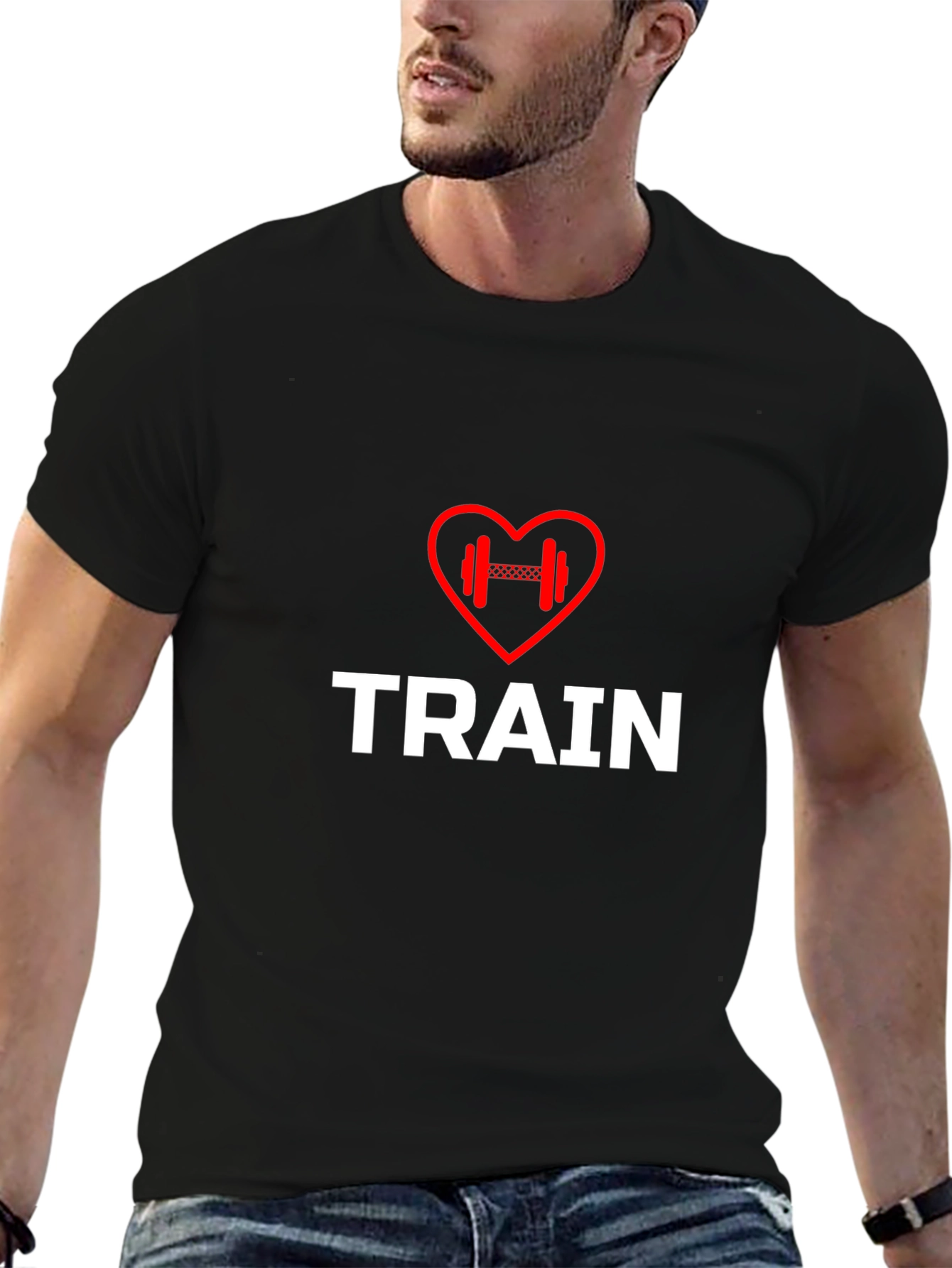 Train Heart Dumbbell T-Shirt - Workout Motivation