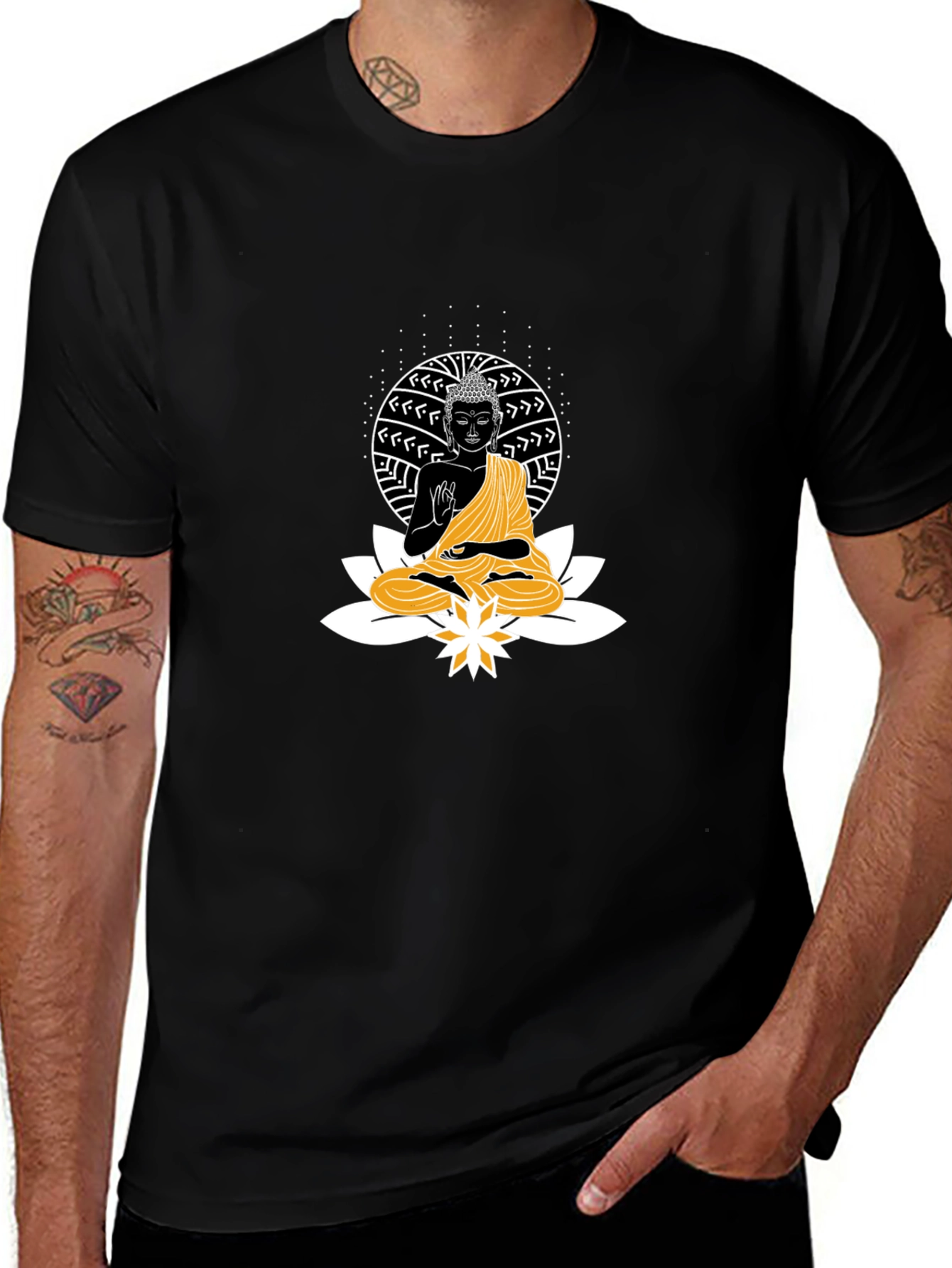 Buddha Lotus Graphic T-Shirt - Black