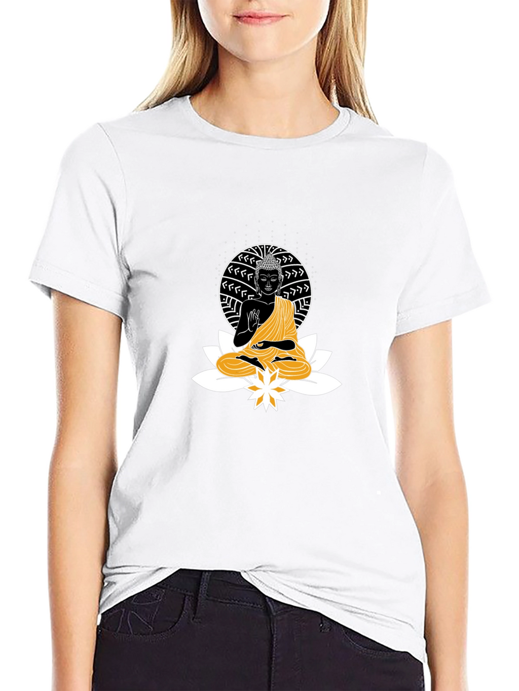 Buddha Lotus Graphic T-Shirt - Black