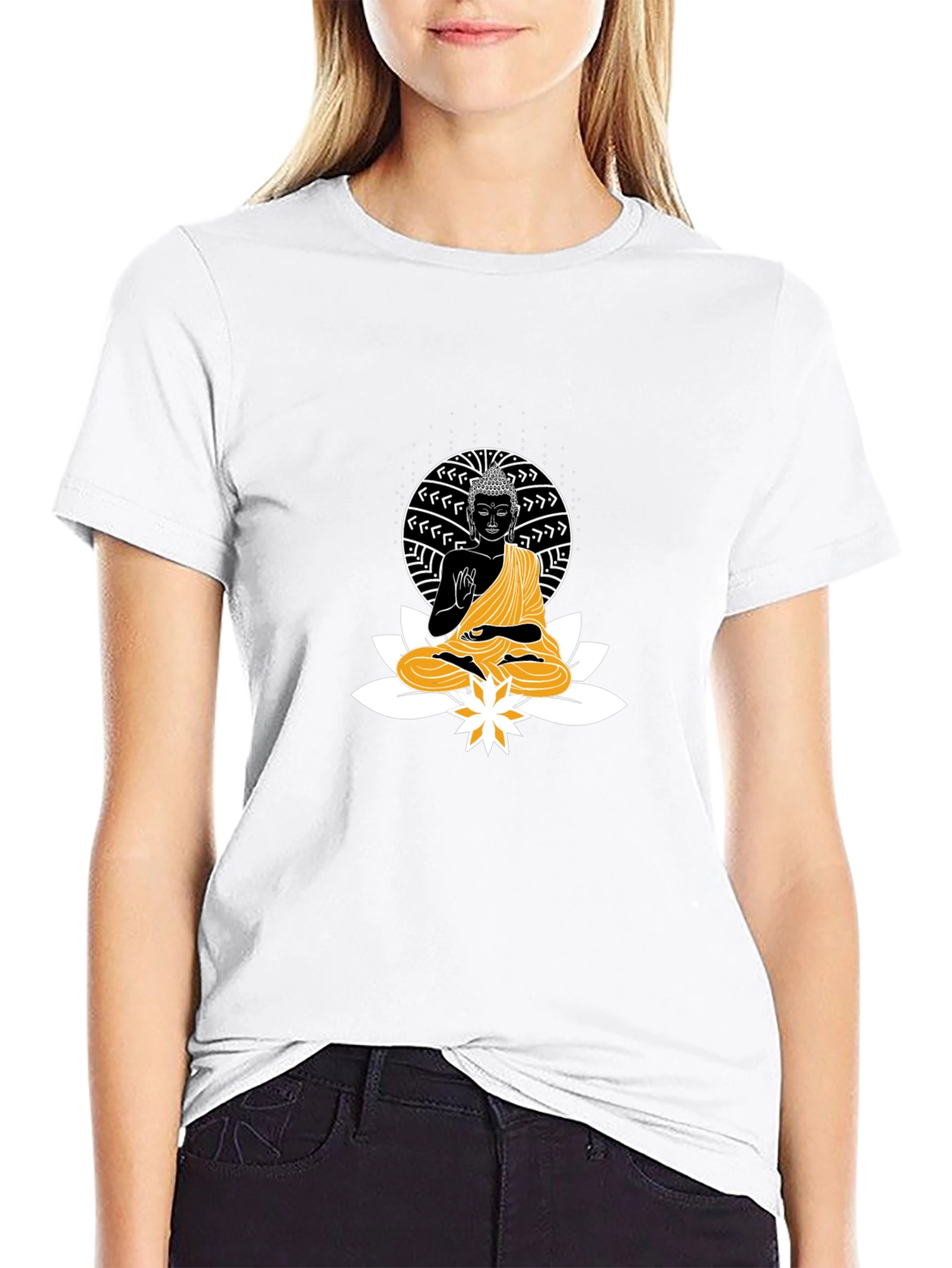 Buddha Lotus Graphic T-Shirt - Black
