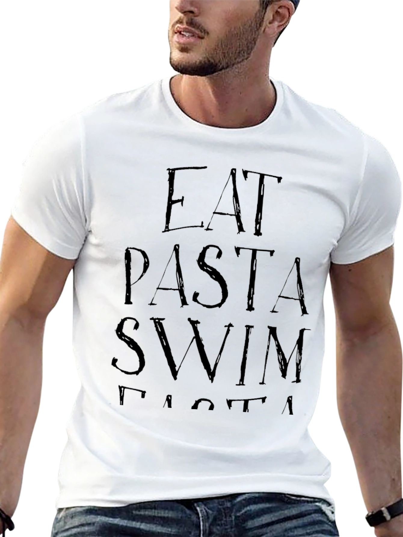 Eat Pasta Swim Faster Graphic Tee - Black