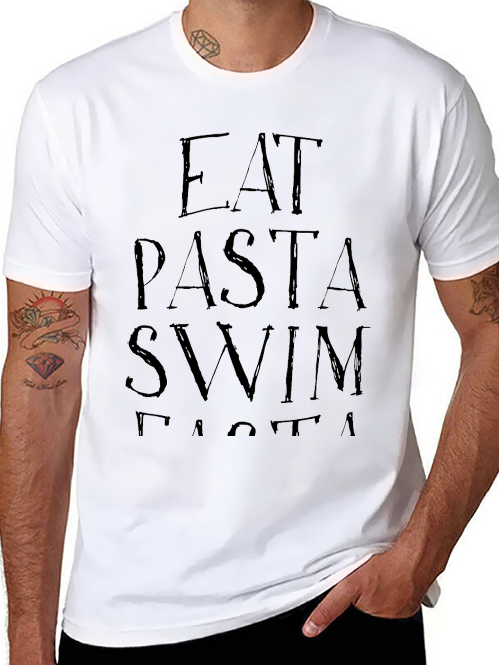 Eat Pasta Swim Faster Graphic Tee - Black
