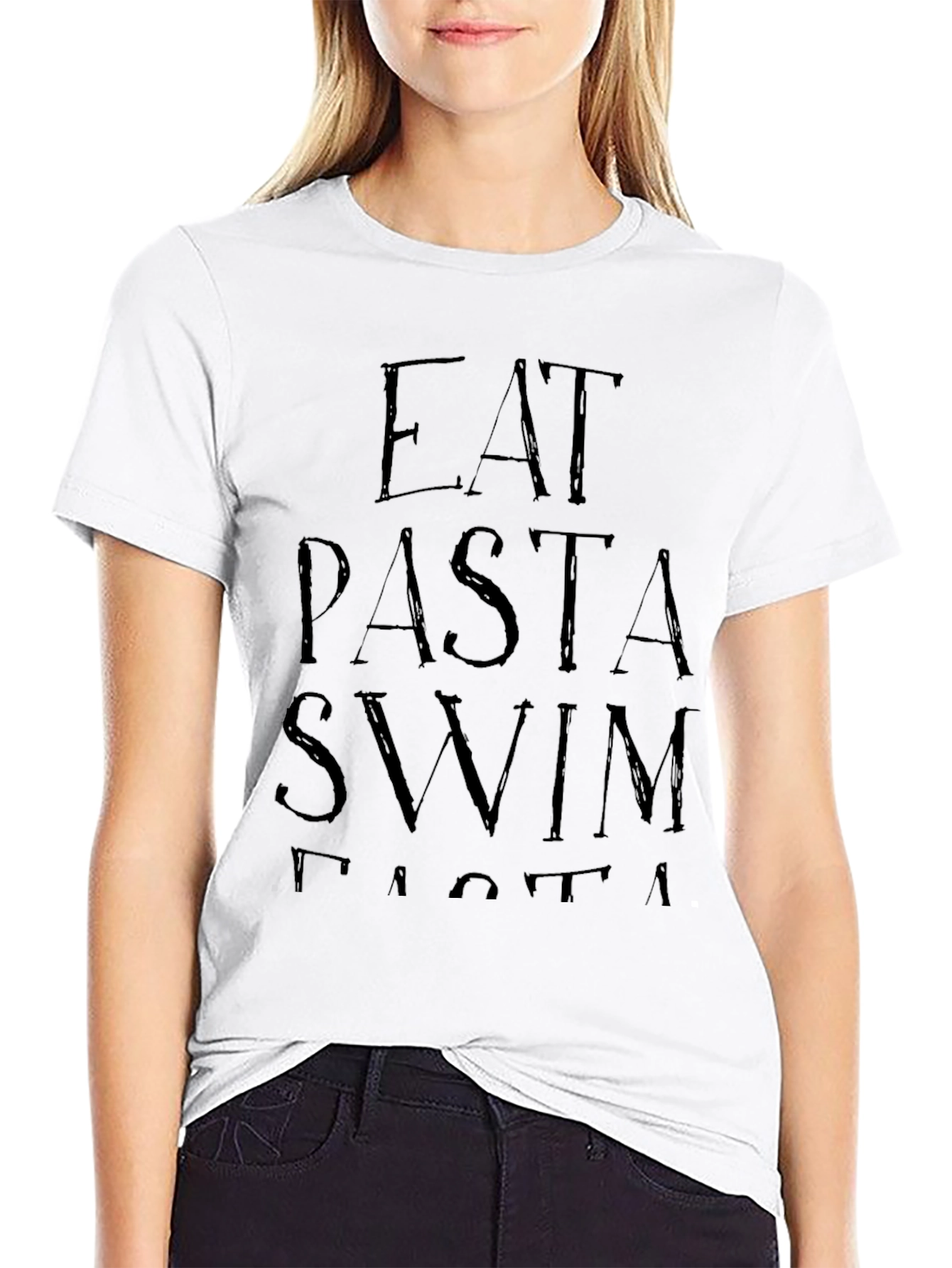Eat Pasta Swim Faster Graphic Tee - Black